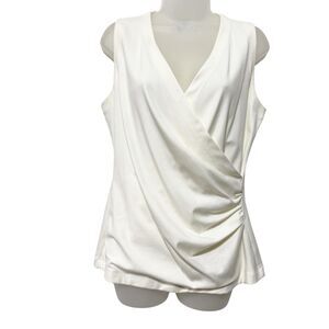 Lafayette 148 New York Off White Ruched Wrap Sleeveless Top Size M